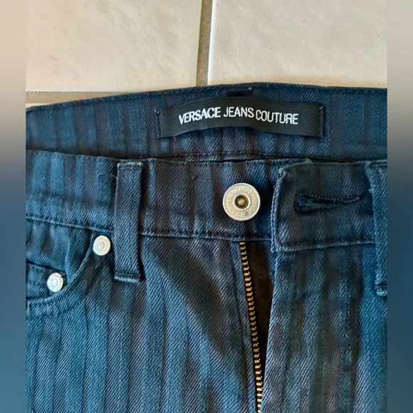 Versace Jeans Couture Mens 30×32 Navy Blue Striped Cotton Canvas Zipper - Italy - Picture 2 of 5